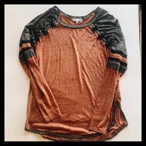 Long sleeve red and dark grey top